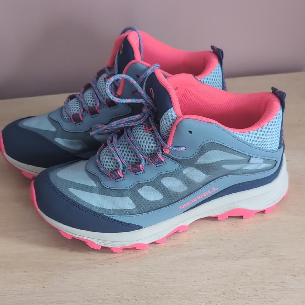Merrell Kids' Waterproof Mids Gray and Pink Sneakers Neon Pink Orange Big KID 6